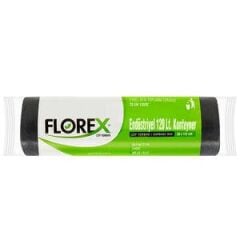 Florex Çöp Torbası 120 Litre Konteyner Boy 90 cm x 125 cm Siyah 5'li Paket