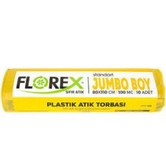 Florex Plastik Atık Torbası Jumbo Boy 80 cm x 110 cm Sarı Tek Rulo 10'lu Paket