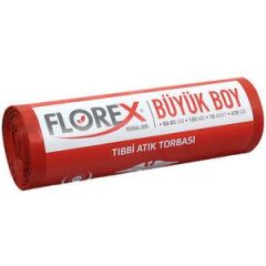 Florex Tıbbi Atık Baskılı Çöp Torbası Büyük Boy 60 cm x 85 cm C Katlama Kırmızı 10'lu Paket