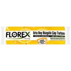 Florex Çöp Torbası Orta Boy 55 cm x 60 cm Sarı Limon Kokulu Büzgülü 10'lu Paket