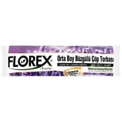 Florex Çöp Torbası Orta Boy 55 cm x 60 cm Mor Lavanta Kokulu Büzgülü 10'lu Paket