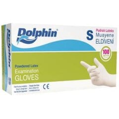 Dolphin Pudralı Lateks Beyaz Eldiven Small 100'Lü